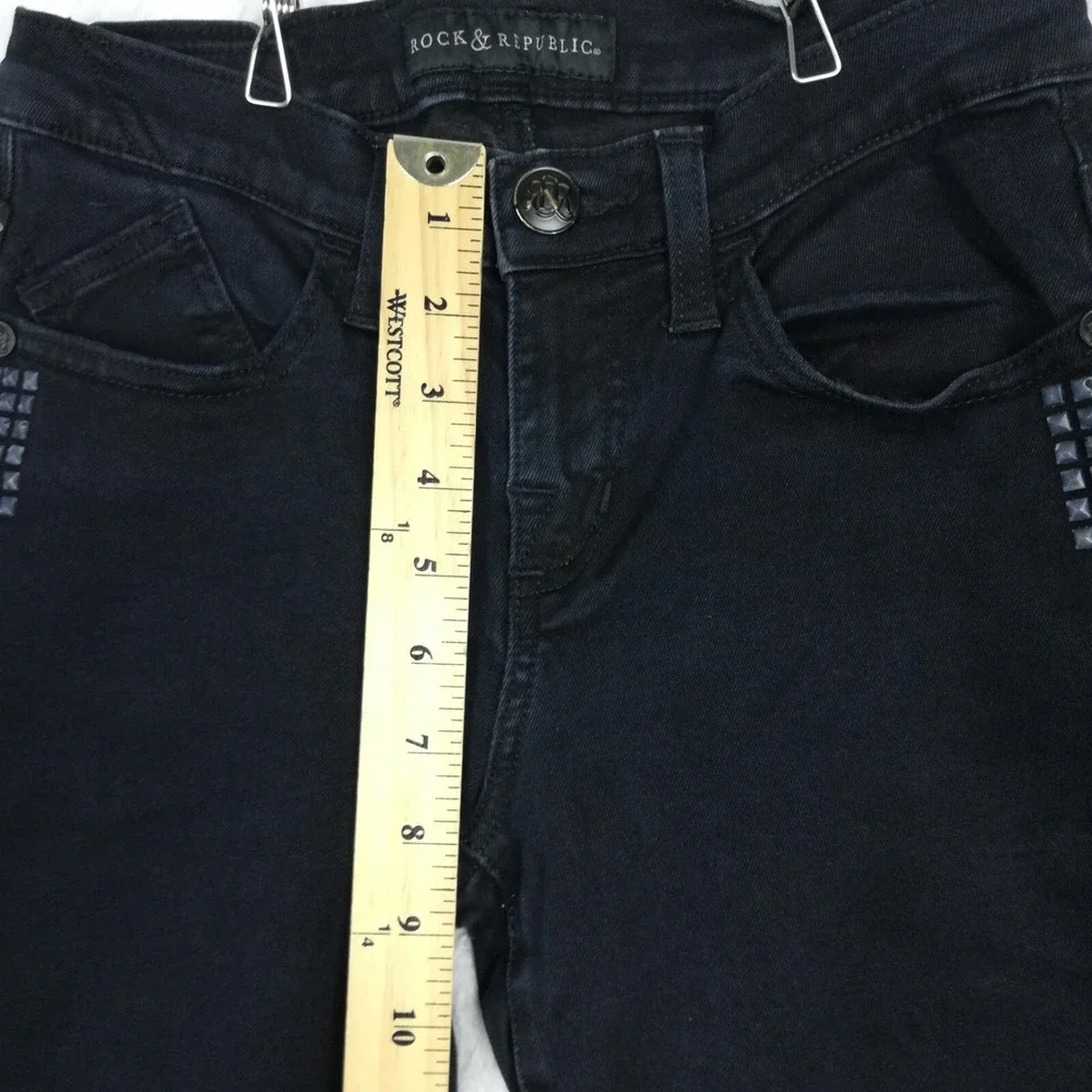 Rock & Republic Womens Jeans Berlin Skinny‎ Blue Denim Studded Navy Mid Rise 6